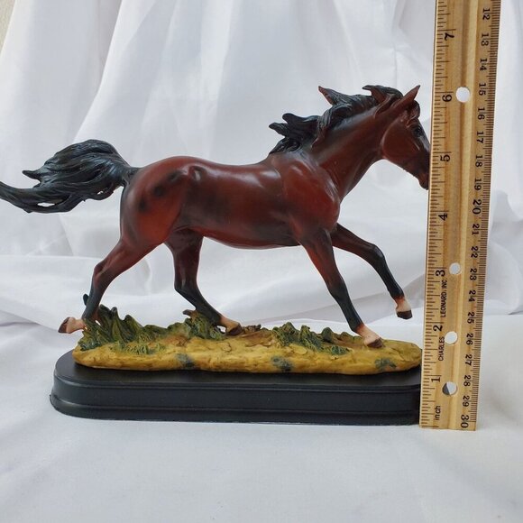 Equestrian Galloping Dark Brown Horse on Wild Pastures Statue 9.25" Long - Picture 9 of 11